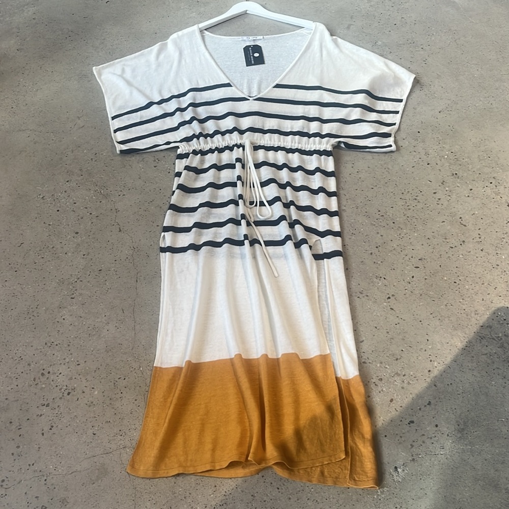 Frame White Multi Striped Knit Drawstring Maxi Dress